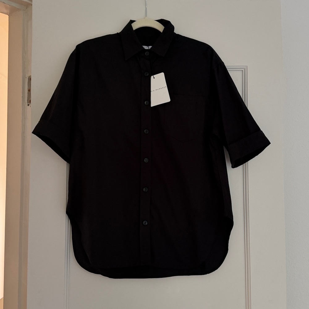 Maria McManus Black Cotton Sateen Short Sleeve Button down with Tags